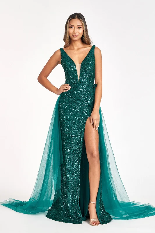 Comfortable wedding guest dresses for dancing all night -Sleeveless Sequin Overskirt Gown by Elizabeth K GL3057 Comfortable wedding guest dresses for dancing all night -Sleeveless Sequin Overskirt Gown by Elizabeth K GL3057