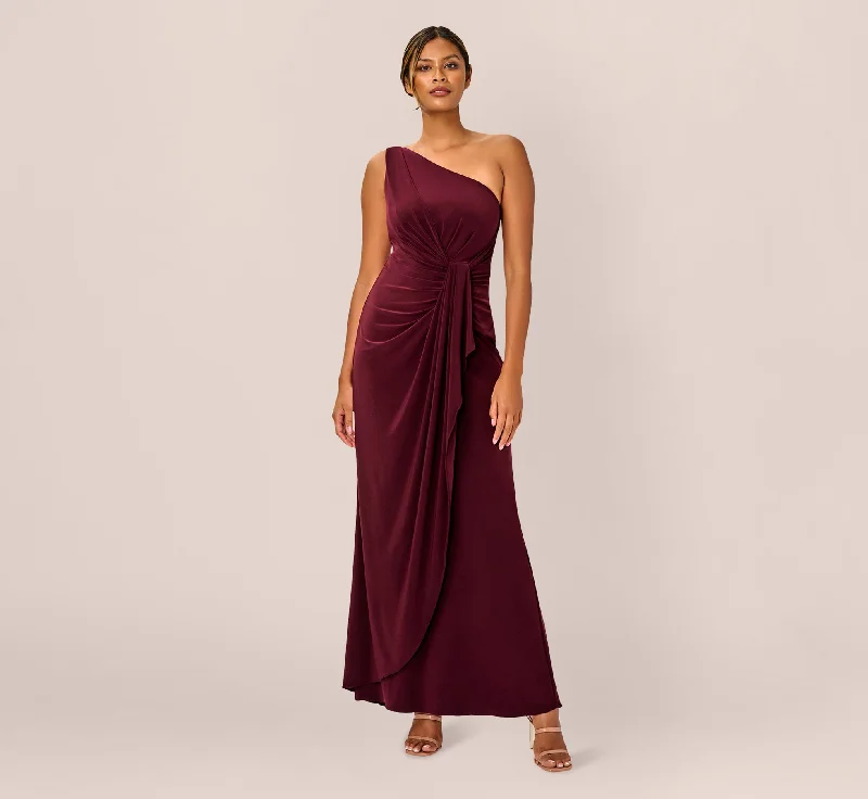 formal dresses for young adults with trendy cuts --One Shoulder Dress With Draped Waist Detail In Red Wine formal dresses for young adults with trendy cuts --One Shoulder Dress With Draped Waist Detail In Red Wine