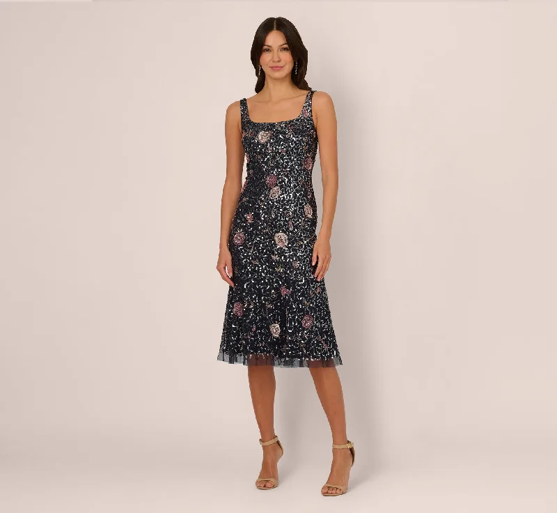 Gorgeous chiffon dresses for wedding guest outfits -Sleeveless Sequin Floral Beaded Midi Dress In Navy Pink Multi Gorgeous chiffon dresses for wedding guest outfits -Sleeveless Sequin Floral Beaded Midi Dress In Navy Pink Multi