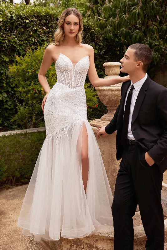 Wedding guest dresses with sleek silhouettes for a minimalist look -Fitted Strapless Slit Bridal Gown by Ladivine CD0215W Wedding guest dresses with sleek silhouettes for a minimalist look -Fitted Strapless Slit Bridal Gown by Ladivine CD0215W