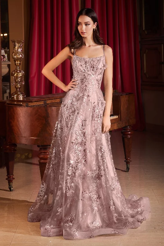 formal dresses with side slits for ease of movement --3D Floral Sequin Print Sleeveless Gown by Ladivine CB144 formal dresses with side slits for ease of movement --3D Floral Sequin Print Sleeveless Gown by Ladivine CB144