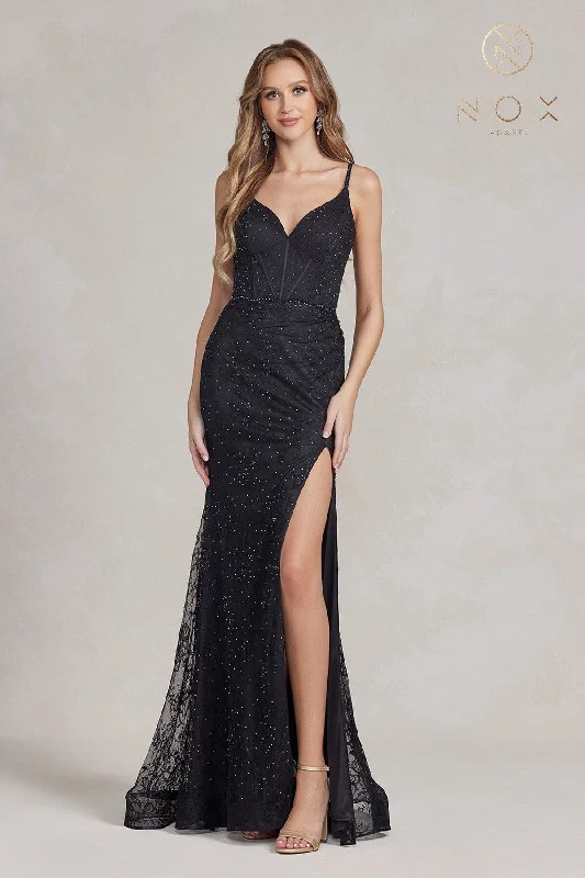 Wedding guest dresses with an elegant, timeless appeal -Fitted Beaded Floral Lace Gown by Nox Anabel B1145 Wedding guest dresses with an elegant, timeless appeal -Fitted Beaded Floral Lace Gown by Nox Anabel B1145