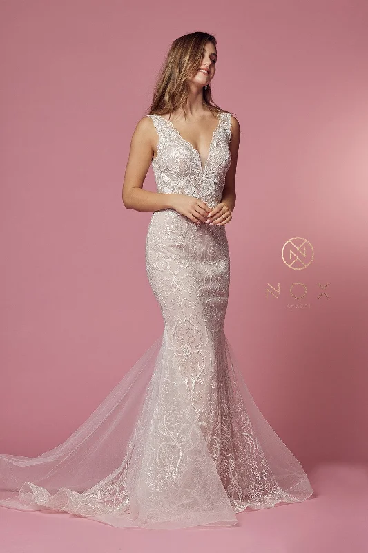 Beautiful wedding guest dresses for evening garden parties -Embroidered V-Neck Mermaid Dress by Nox Anabel JW909 Beautiful wedding guest dresses for evening garden parties -Embroidered V-Neck Mermaid Dress by Nox Anabel JW909
