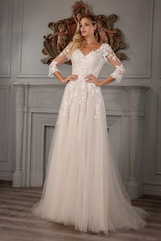 Stunning wedding guest dresses for fall celebrations -Applique Long Sleeve Bridal Gown by Abby Lane 97175 Stunning wedding guest dresses for fall celebrations -Applique Long Sleeve Bridal Gown by Abby Lane 97175