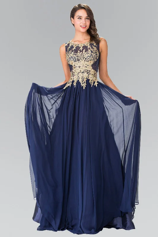 Wedding guest dresses with off-shoulder necklines for a graceful touch -Long Sleeveless Dress with Floral Lace Top by Elizabeth K GL2288 Wedding guest dresses with off-shoulder necklines for a graceful touch -Long Sleeveless Dress with Floral Lace Top by Elizabeth K GL2288