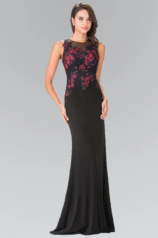 formal dresses for tall women with high slits --Long Illusion Dress with Floral Embroidery by Elizabeth K GL2238 formal dresses for tall women with high slits --Long Illusion Dress with Floral Embroidery by Elizabeth K GL2238