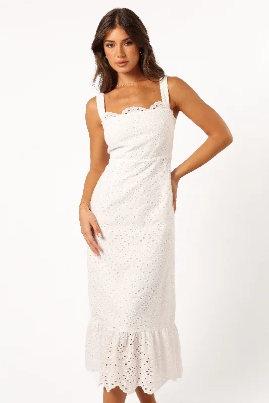 Affordable graduation dresses for under $100 -Meadow Lace Midi Dress - Ivory