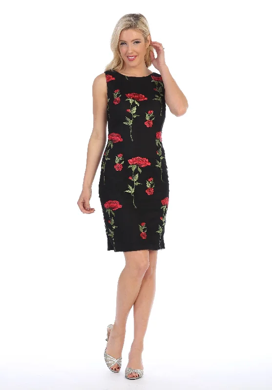 Fun and flirty wedding guest dresses for outdoor parties -Floral Embroidered Short Sleeveless Dress by Celavie 6336 Fun and flirty wedding guest dresses for outdoor parties -Floral Embroidered Short Sleeveless Dress by Celavie 6336