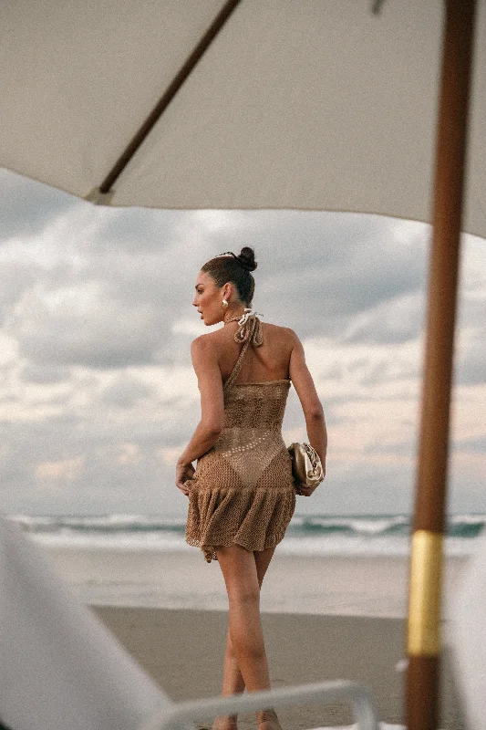 Wedding reception dresses for guests -Wyatt Mini Dress - Mocha