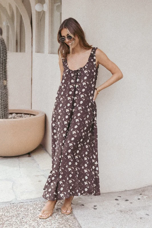Spring dresses with open-back designs for a daring look -Bowman Maxi Dress - Brown Floral Spring dresses with open-back designs for a daring look -Bowman Maxi Dress - Brown Floral