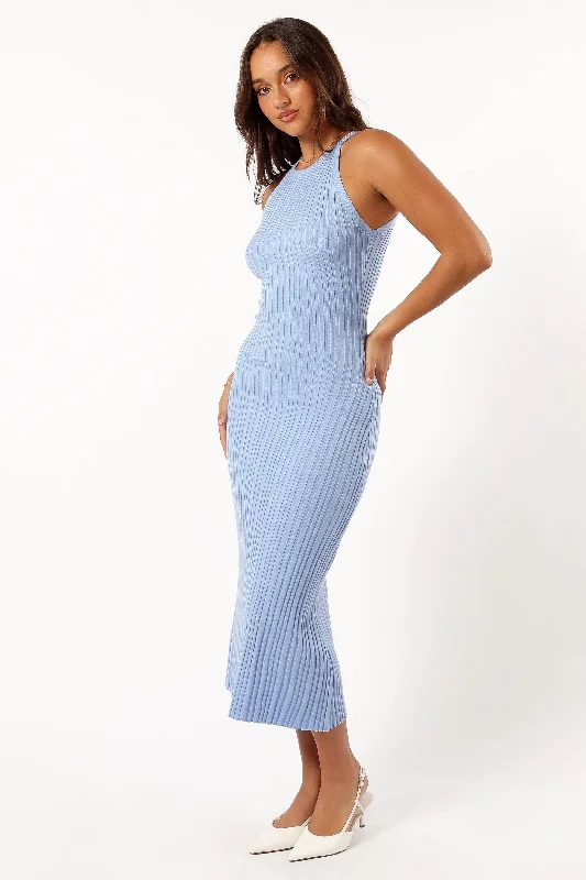 Romantic pink party dresses for women -Brighton Maxi Dress - Dusty Blue