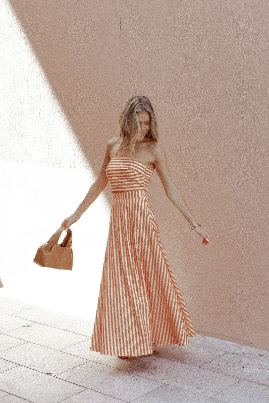 Trendy wedding guest dresses for trendy bridesmaids -Serafina Two Piece Set - Orange Beige Stripe Trendy wedding guest dresses for trendy bridesmaids -Serafina Two Piece Set - Orange Beige Stripe