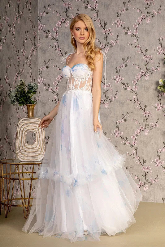 formal dresses with sheer panels for modern style --Embroidered Sheer Corset Tiered Gown by GLS Gloria GL3208 formal dresses with sheer panels for modern style --Embroidered Sheer Corset Tiered Gown by GLS Gloria GL3208