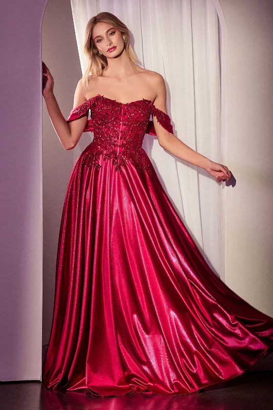 cocktail dresses with open backs for summer events --Satin Off Shoulder A-line Gown by Ladivine CDS525 cocktail dresses with open backs for summer events --Satin Off Shoulder A-line Gown by Ladivine CDS525