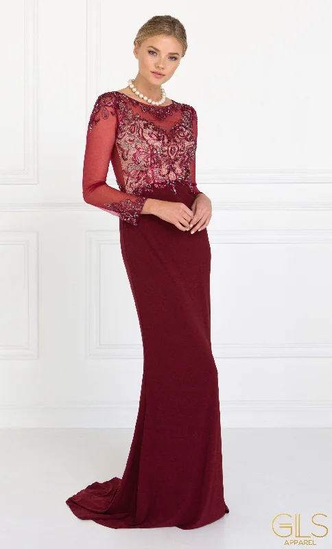Chic wedding guest dresses that are perfect for spring -Beaded Illusion Long Sleeve Gown by Elizabeth K GL1506 Chic wedding guest dresses that are perfect for spring -Beaded Illusion Long Sleeve Gown by Elizabeth K GL1506