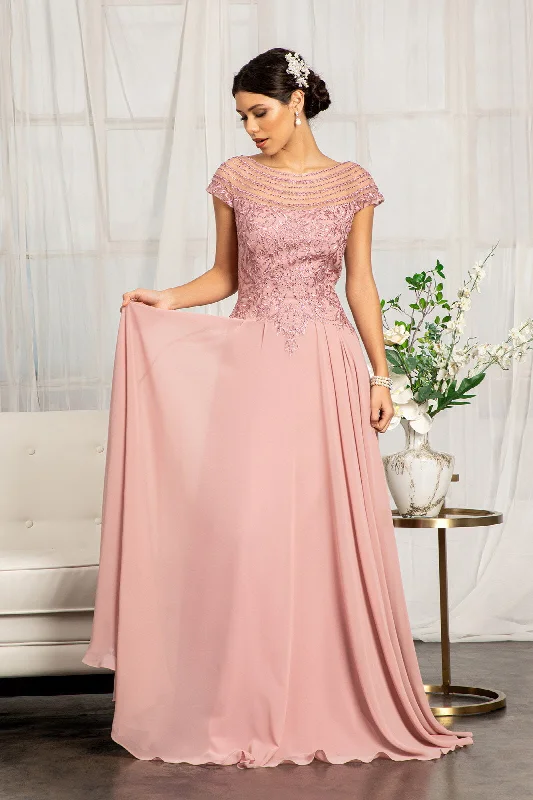 Best wedding guest dresses for a formal evening dinner -Embellished Cap Sleeve Chiffon Gown by Elizabeth K GL3065 Best wedding guest dresses for a formal evening dinner -Embellished Cap Sleeve Chiffon Gown by Elizabeth K GL3065