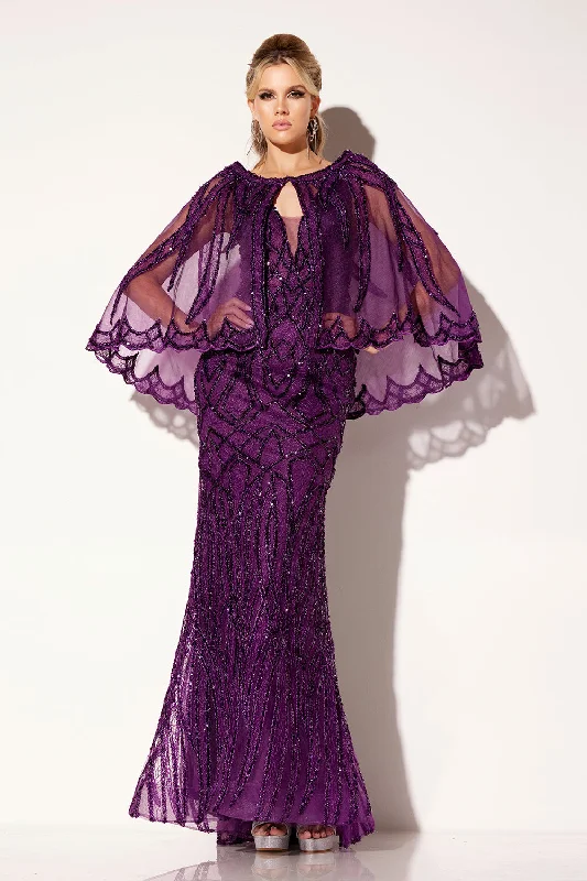 cocktail dresses with mesh sleeves for subtle coverage --Fitted Sleeveless Cape Gown by Lucci Lu C8109 cocktail dresses with mesh sleeves for subtle coverage --Fitted Sleeveless Cape Gown by Lucci Lu C8109