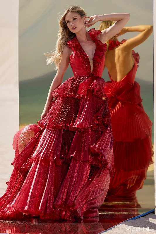 plus size formal dresses with ruching and flare skirts --56801