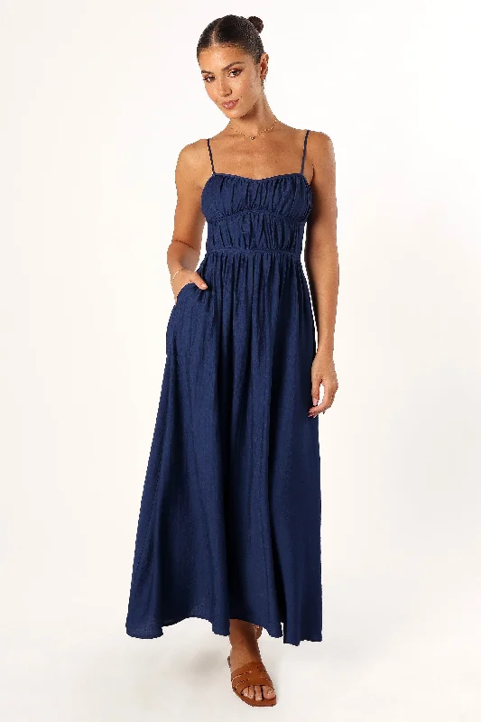 Spring dresses with lace details for a romantic vibe -Kelani Luxi Midi Dress - Navy