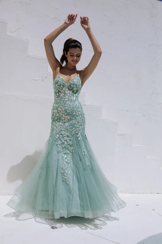 cocktail dresses with wrap skirts for adjustable fit --Sequin Applique Mermaid Dress by Eureka 9696