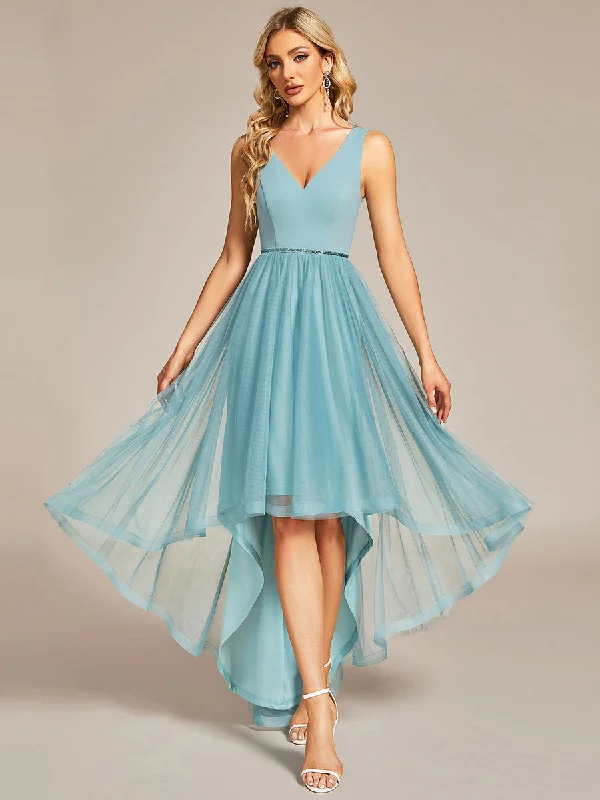 Sophisticated cocktail dresses for holiday parties -Pretty High Low V Neck Tulle Wholesale Prom Dresses Sophisticated cocktail dresses for holiday parties -Pretty High Low V Neck Tulle Wholesale Prom Dresses