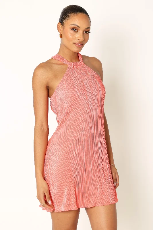 Budget-friendly party dresses for every occasion -Melody Plisse Halter Mini Dress - Coral Budget-friendly party dresses for every occasion -Melody Plisse Halter Mini Dress - Coral