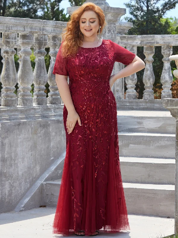 formal dresses with adjustable waist ties for comfort --Plus Size Floral Sequin Print Fishtail Tulle Dresses for Party formal dresses with adjustable waist ties for comfort --Plus Size Floral Sequin Print Fishtail Tulle Dresses for Party