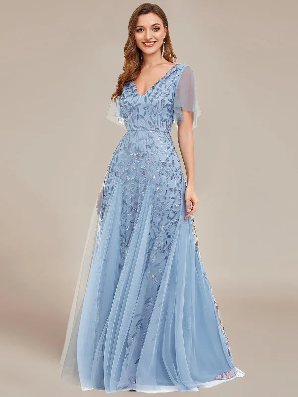 formal dresses for young adults with trendy cuts --Deep V Neck Wholesale Sequin Evening Gown With Short Sleeves formal dresses for young adults with trendy cuts --Deep V Neck Wholesale Sequin Evening Gown With Short Sleeves