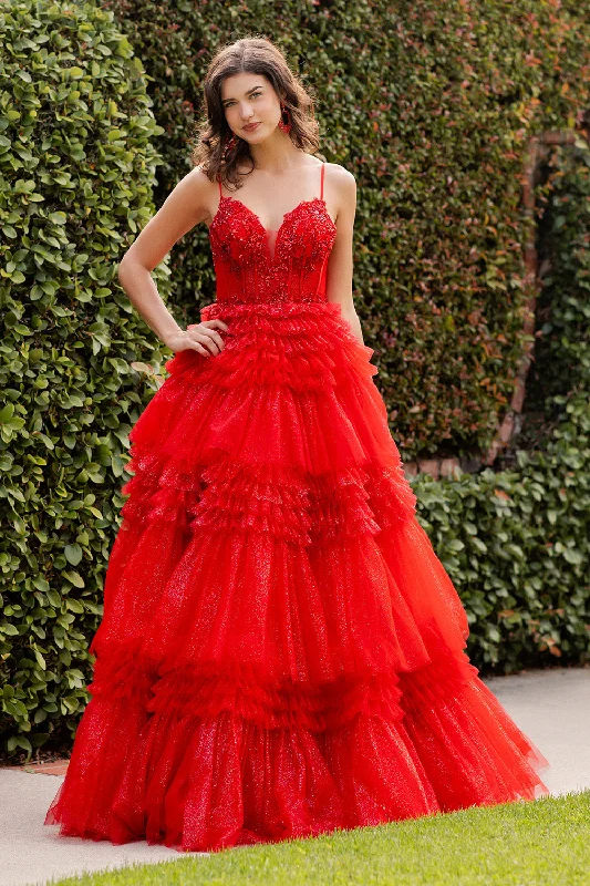 formal dresses with sequined bodices for sparkle --Sleeveless A-line Ruffled Gown by Cinderella Couture 8163J formal dresses with sequined bodices for sparkle --Sleeveless A-line Ruffled Gown by Cinderella Couture 8163J