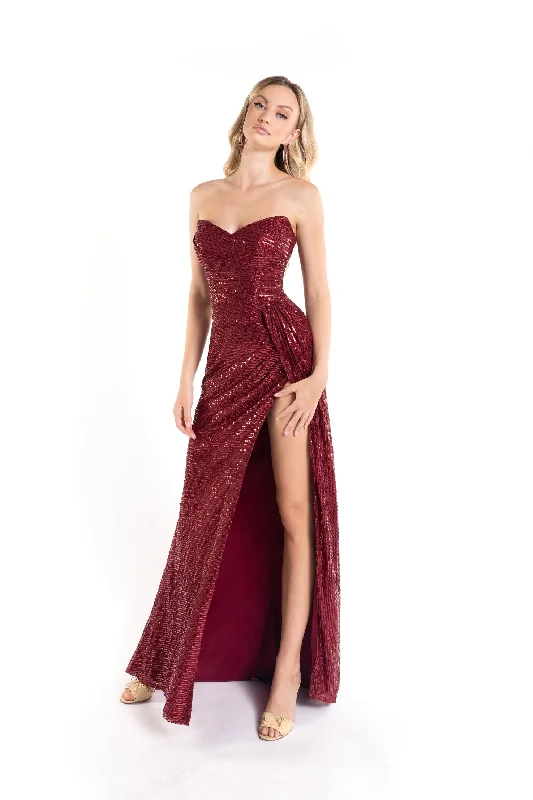 cocktail dresses with wrap skirts for adjustable fit --Sequin Fitted Strapless Slit Gown by Abby Paris 90160 cocktail dresses with wrap skirts for adjustable fit --Sequin Fitted Strapless Slit Gown by Abby Paris 90160