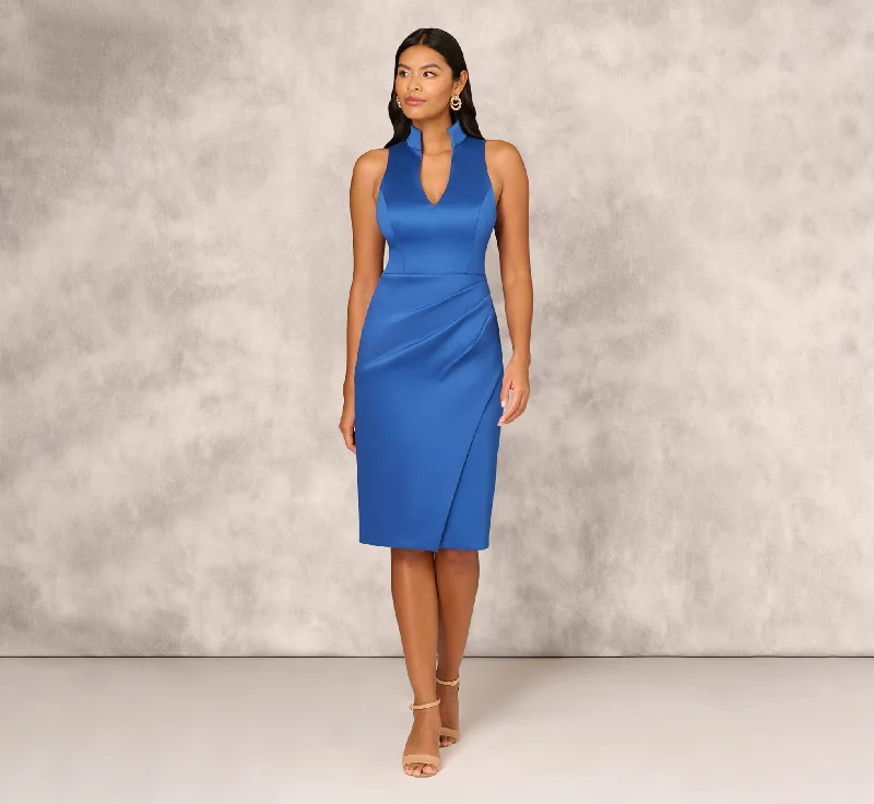 Wedding guest dresses with unique prints for a fun vibe -Stretch Mikado Midi Dress With Faux Wrap Details In Deep Ocean Wedding guest dresses with unique prints for a fun vibe -Stretch Mikado Midi Dress With Faux Wrap Details In Deep Ocean