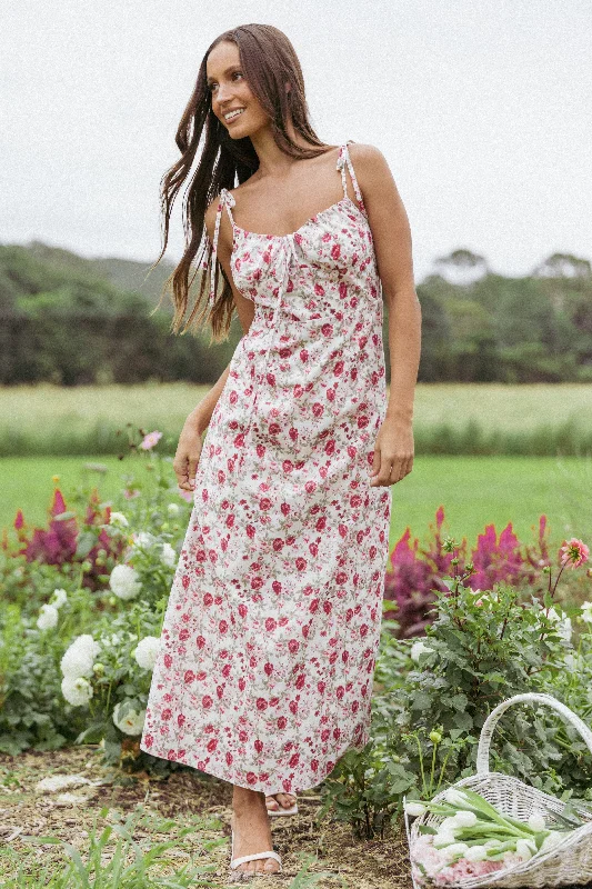 Spring dresses with pleated skirts for a graceful look -Imelda Midi Dress - Rose Print