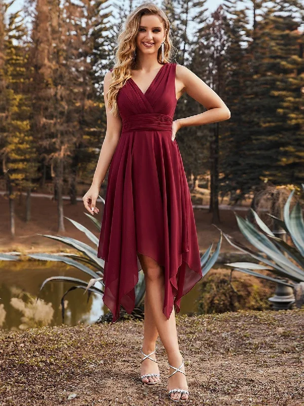 Plus size cocktail dresses for elegant gatherings -Wholesale Knee Length Chiffon Bridesmaid Dress with Irregular Hem Plus size cocktail dresses for elegant gatherings -Wholesale Knee Length Chiffon Bridesmaid Dress with Irregular Hem