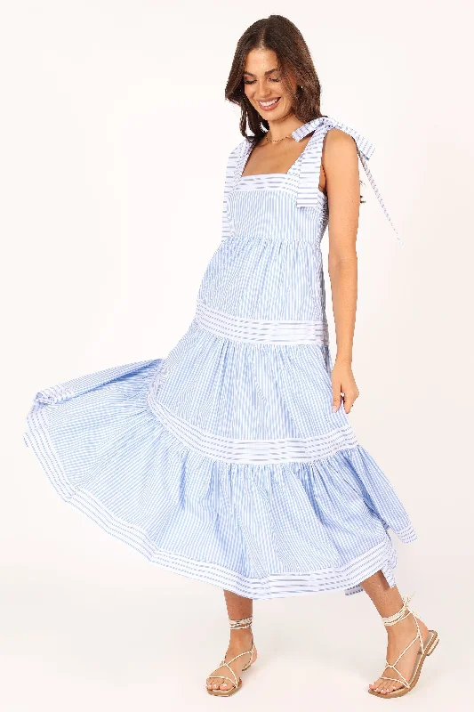 Satin mini party dresses for clubbing -Bella Maxi Dress - Blue Stripe