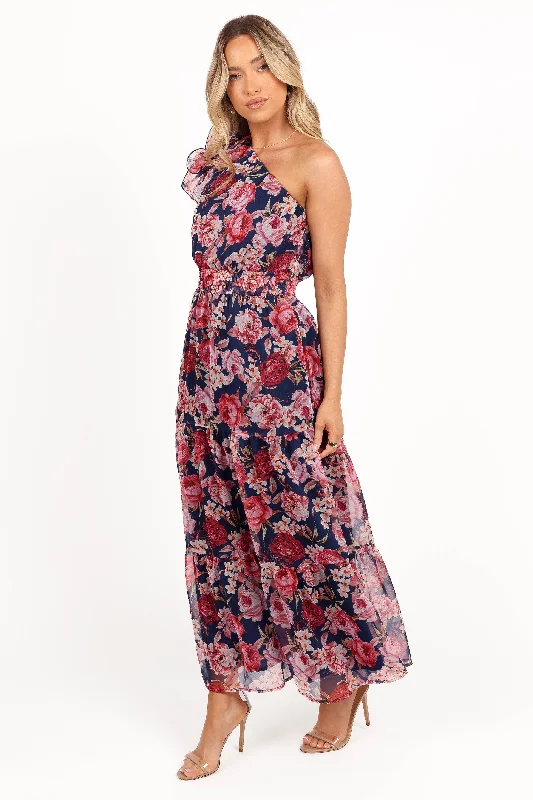 affordable cocktail dresses under $100 for casual events --Layley One Shoulder Maxi Dress - Navy Floral affordable cocktail dresses under $100 for casual events --Layley One Shoulder Maxi Dress - Navy Floral