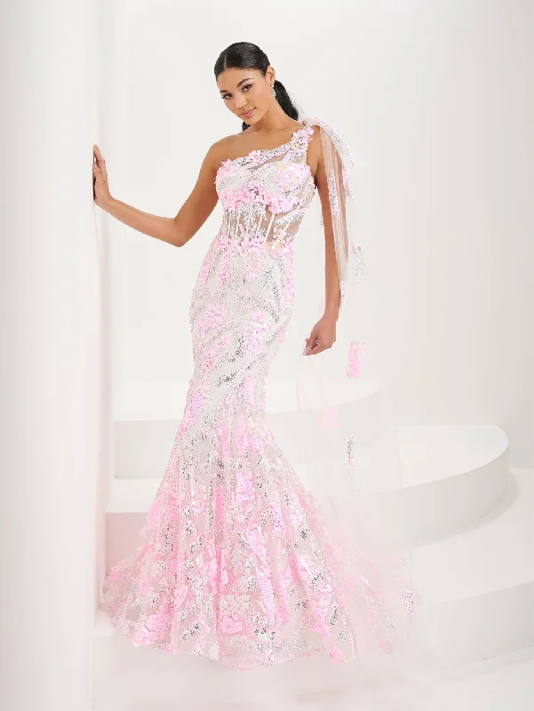 Wedding guest dresses in emerald green for a pop of color -Applique One Shoulder Corset Gown by Tiffany Designs 16082 Wedding guest dresses in emerald green for a pop of color -Applique One Shoulder Corset Gown by Tiffany Designs 16082