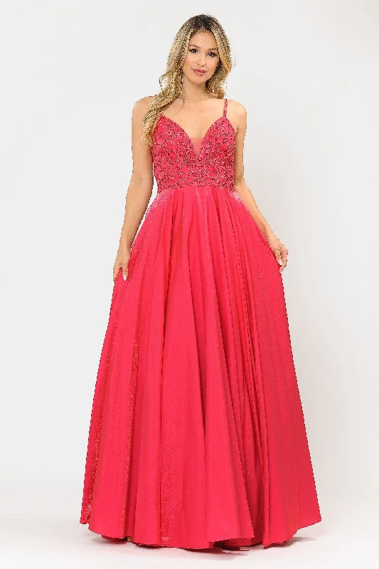 cocktail dresses with off-shoulder ruffles for feminine vibe --Long V-Neck Dress with Embroidered Bodice by Poly USA 8576 cocktail dresses with off-shoulder ruffles for feminine vibe --Long V-Neck Dress with Embroidered Bodice by Poly USA 8576