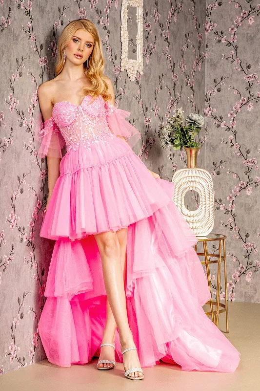 formal dresses for women with disabilities featuring magnetic closures --Heart Beaded Off Shoulder High Low Gown by GLS Gloria GL3396 formal dresses for women with disabilities featuring magnetic closures --Heart Beaded Off Shoulder High Low Gown by GLS Gloria GL3396