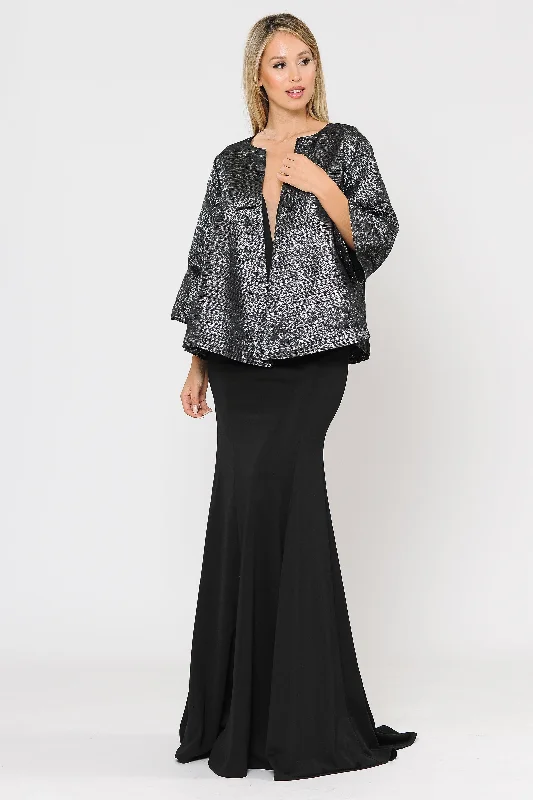 Budget-friendly but chic wedding guest dresses -Plus Size Metallic Single Button Jacket by Poly USA JK1922 Budget-friendly but chic wedding guest dresses -Plus Size Metallic Single Button Jacket by Poly USA JK1922