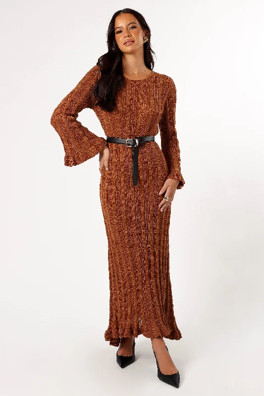 Colorful cocktail dresses for tropical events -Colter Long Sleeve Maxi Dress - Bronze Colorful cocktail dresses for tropical events -Colter Long Sleeve Maxi Dress - Bronze