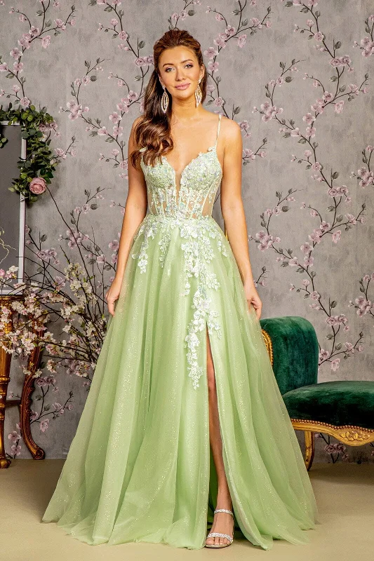 formal dresses with detachable trains for versatility --Butterfly Applique Sleeveless Slit Gown by GLS Gloria GL3212 formal dresses with detachable trains for versatility --Butterfly Applique Sleeveless Slit Gown by GLS Gloria GL3212