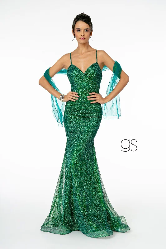 formal dresses with asymmetrical hemlines for trendy looks --Fitted Long Sleeveless V-Neck Glitter Dress by Elizabeth K GL2988 formal dresses with asymmetrical hemlines for trendy looks --Fitted Long Sleeveless V-Neck Glitter Dress by Elizabeth K GL2988