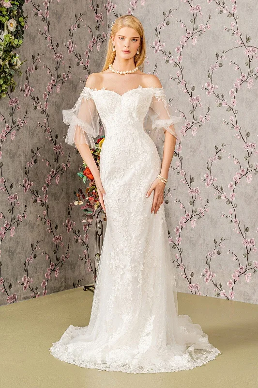 Best wedding guest dresses for rustic-themed celebrations -Off Shoulder Short Sleeve Bridal Gown by GLS Gloria GL3479 Best wedding guest dresses for rustic-themed celebrations -Off Shoulder Short Sleeve Bridal Gown by GLS Gloria GL3479