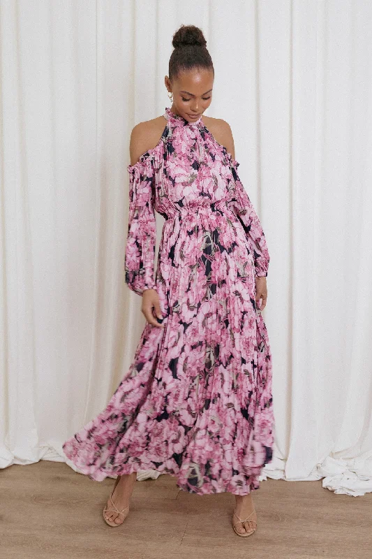 Best wedding guest dresses for small intimate gatherings -Hilary Pleated Maxi Dress - Pink Floral Best wedding guest dresses for small intimate gatherings -Hilary Pleated Maxi Dress - Pink Floral