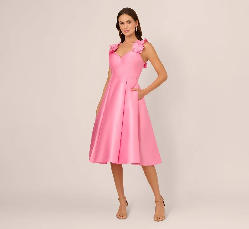 Trendy wedding guest dresses in earth tones for autumn weddings -Sleeveless Mikado 3D Floral Fit And Flare Midi Dress In Cherry Blossom Trendy wedding guest dresses in earth tones for autumn weddings -Sleeveless Mikado 3D Floral Fit And Flare Midi Dress In Cherry Blossom