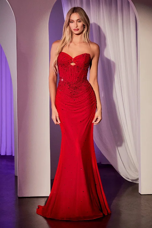 cocktail dresses with off-shoulder necklines for feminine charm --Beaded Fitted Strapless Gown by Ladivine CD768 cocktail dresses with off-shoulder necklines for feminine charm --Beaded Fitted Strapless Gown by Ladivine CD768