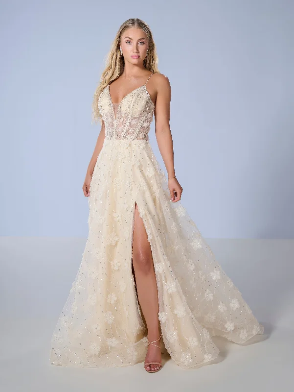 cocktail dresses with layered tulle for princess style --3D Floral Sleeveless A-line Slit Gown by Tiffany Designs 16247 cocktail dresses with layered tulle for princess style --3D Floral Sleeveless A-line Slit Gown by Tiffany Designs 16247