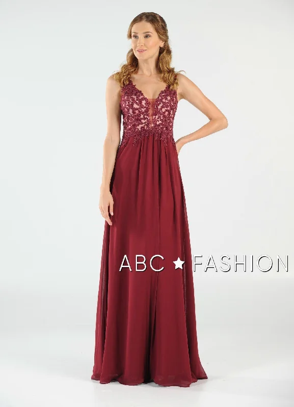 plus size bridesmaid dresses with empire waist for comfort --Long V-Neck Chiffon Dress with Lace Appliques by Poly USA 8012 plus size bridesmaid dresses with empire waist for comfort --Long V-Neck Chiffon Dress with Lace Appliques by Poly USA 8012