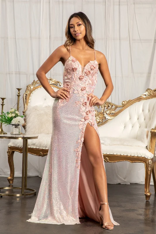 Romantic lace wedding guest dresses for a vintage touch -3D Floral Fitted Sequin Gown by Elizabeth K GL3025 Romantic lace wedding guest dresses for a vintage touch -3D Floral Fitted Sequin Gown by Elizabeth K GL3025