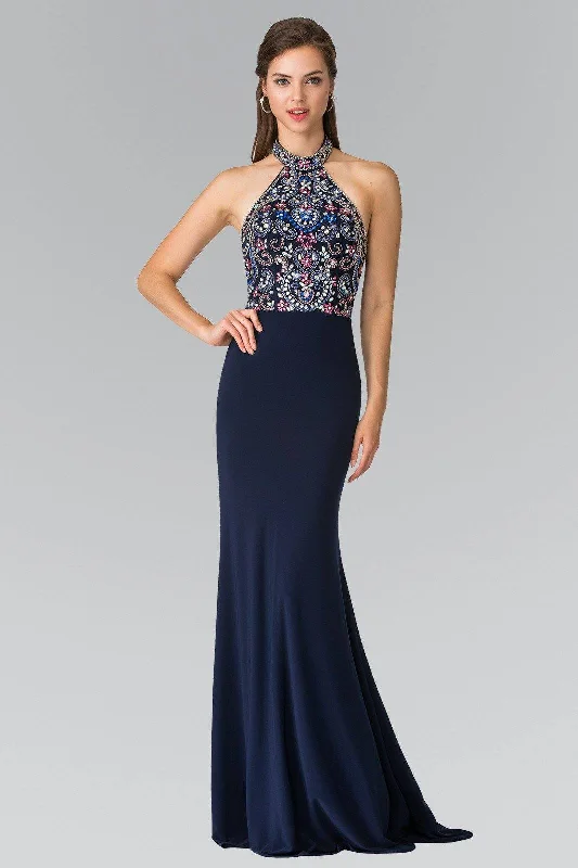 Elegant wedding guest dresses that suit all skin tones -Long Multi-Color Beaded Illusion Halter Dress by Elizabeth K GL2279 Elegant wedding guest dresses that suit all skin tones -Long Multi-Color Beaded Illusion Halter Dress by Elizabeth K GL2279